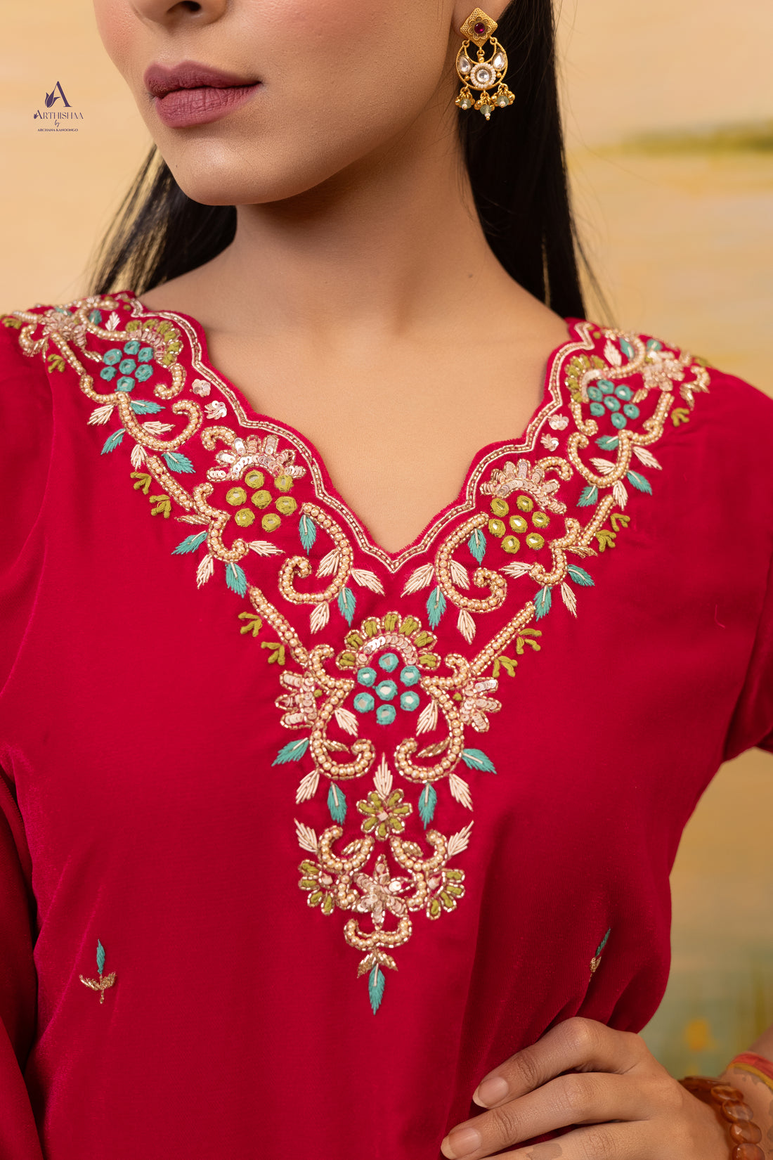 Veloura Crimson Silk Suit Set