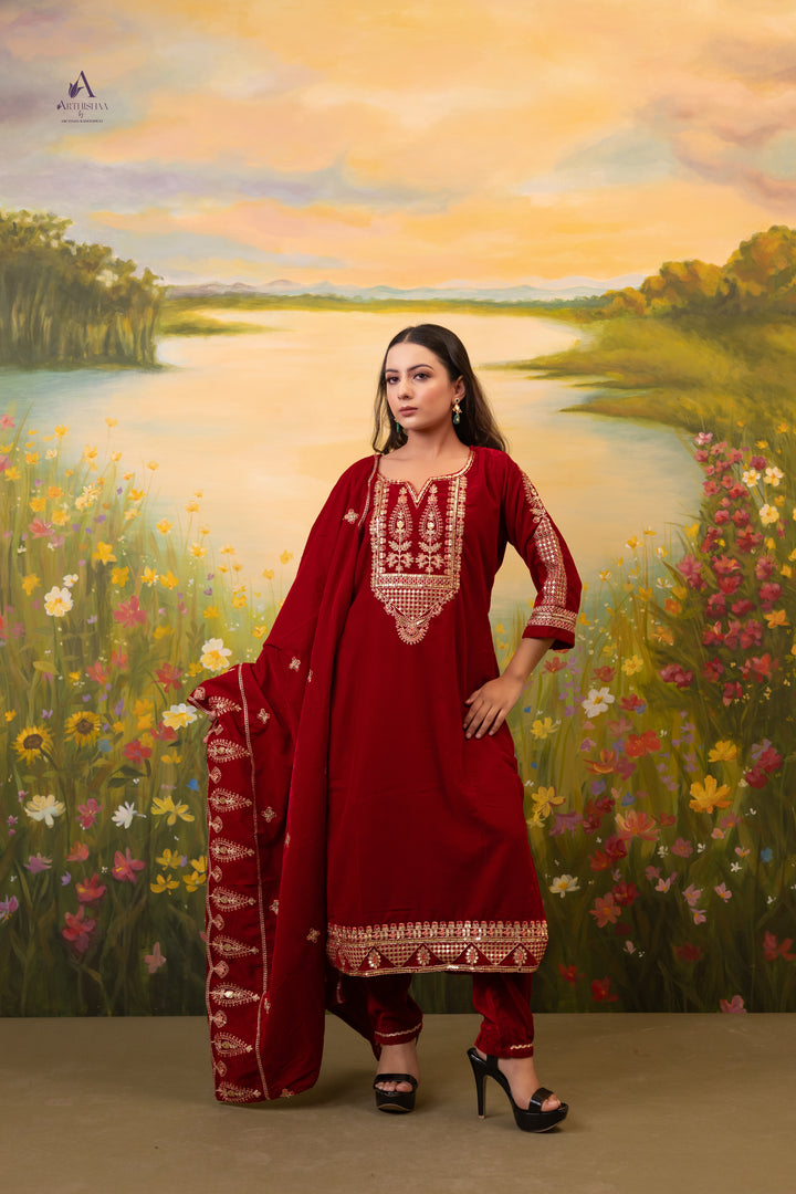 Crimson Aurelia Silk Suit Set