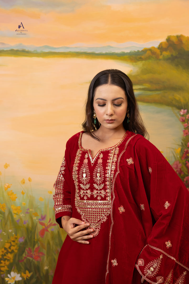 Crimson Aurelia Silk Suit Set